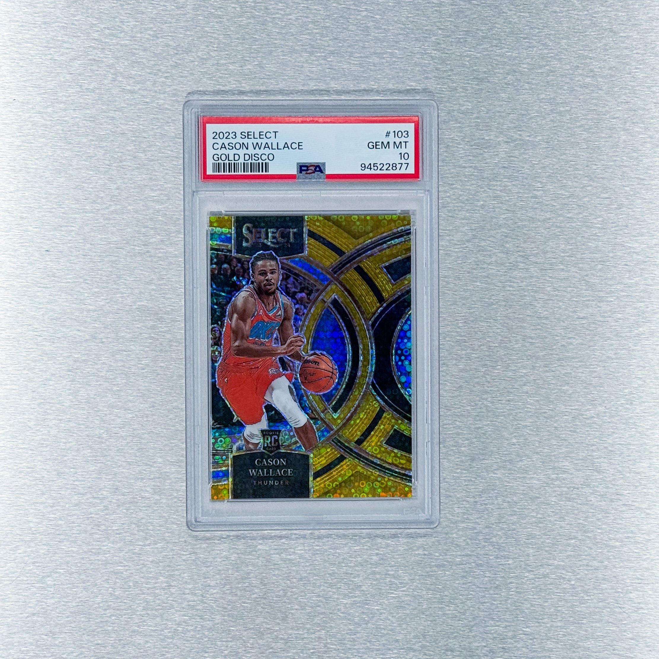 2023-24 Panini Select - Oklahoma City Thunder - Cason Wallace - Gold Disco PSA10
